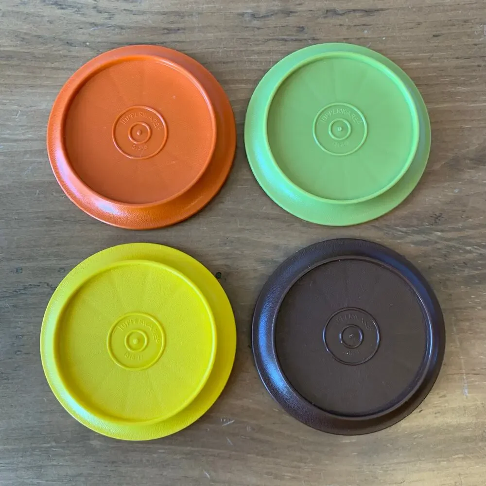 Tupperware Vintage Coffee Cup Mug Lids Coasters Lot of 4 #1313 Harvest Colors